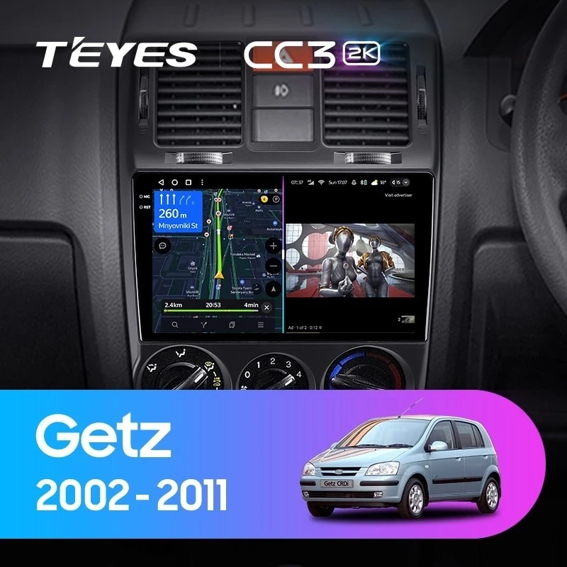 Штатная магнитола Teyes CC3 2K 6/128 Hyundai Getz (2002-2011) Правый руль