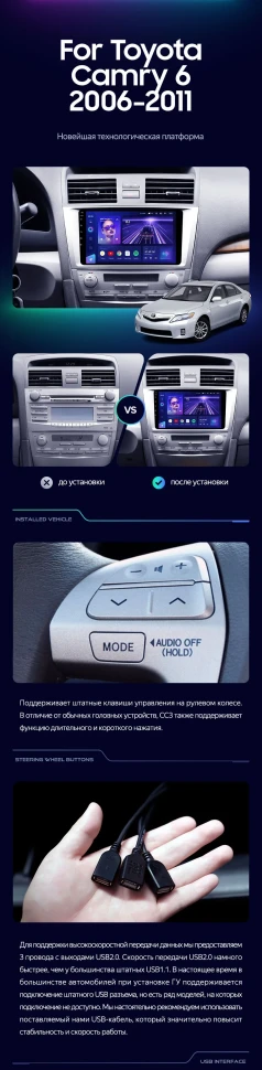 Штатная магнитола Teyes CC3 6/128 Toyota Camry 6 XV 40 (2006-2011) F1
