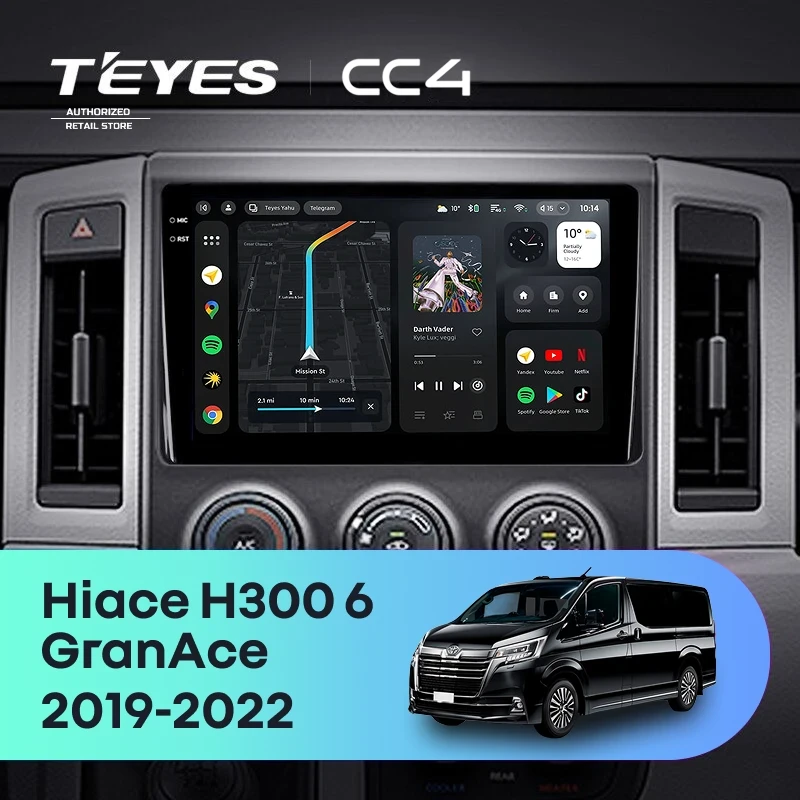 Штатная магнитола Teyes CC4 8/128 Toyota Hiace H300 VI (2019-2022) Тип-B