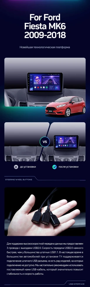 Штатная магнитола Teyes CC3 2K 4/32 Ford Fiesta 6 (2009-2018) F1 Тип-A