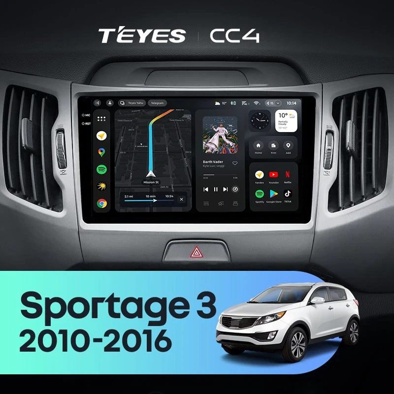 Штатная магнитола Teyes CC4 8/128 Kia Sportage 3 SL (2010-2016) Тип-A