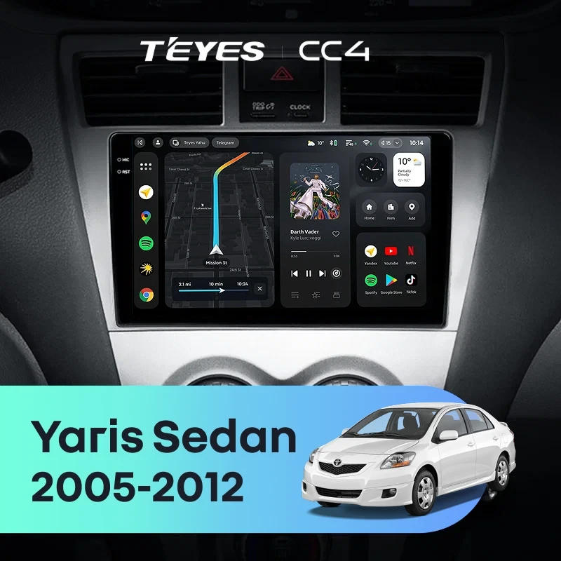 Штатная магнитола Teyes CC4L 4/64 Toyota Yaris Sedan (2005-2012)