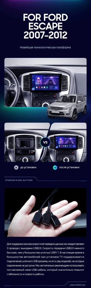 Штатная магнитола Teyes CC3 2K 6/128 Ford Escape (2007-2012) F1