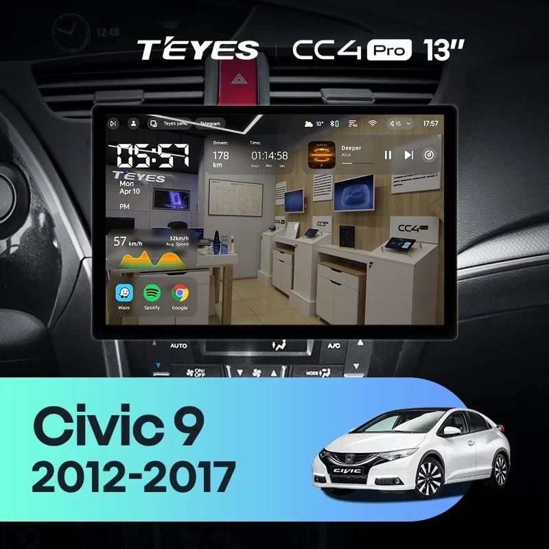 Штатная магнитола Teyes CC4 Pro 12/256 Honda Civic 9 FK FB (2012-2017) (13")