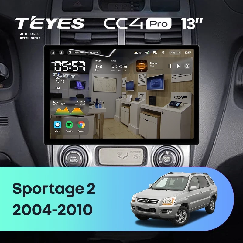 Штатная магнитола Teyes CC4 Pro 8/128 Kia Sportage 2 (2004-2010) F1 (13")