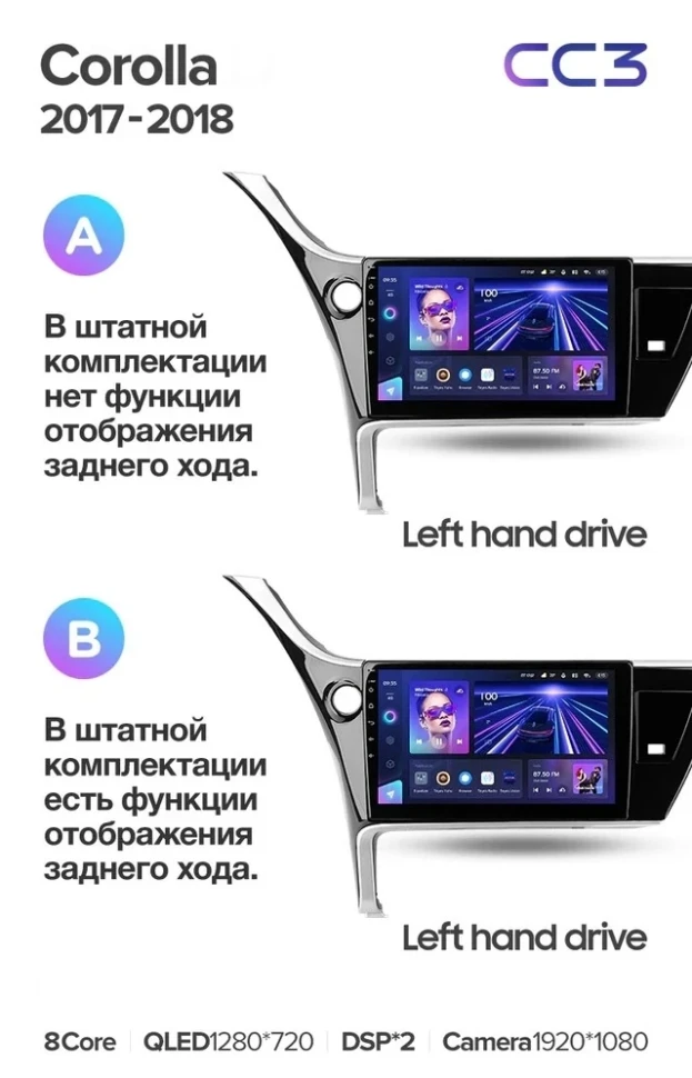 Штатная магнитола Teyes CC3 2K 360 6/128 Toyota Corolla (2017-2018) Тип-B