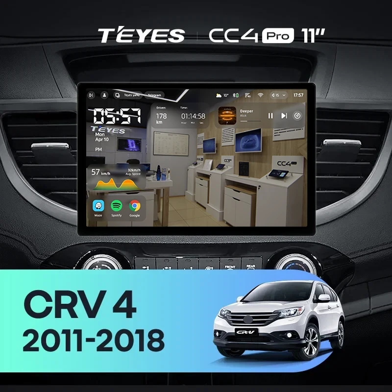 Штатная магнитола Teyes CC4 Pro 12/256 Honda CR-V 4 RM RE (2011-2018) Тип-C (11") 9 inch