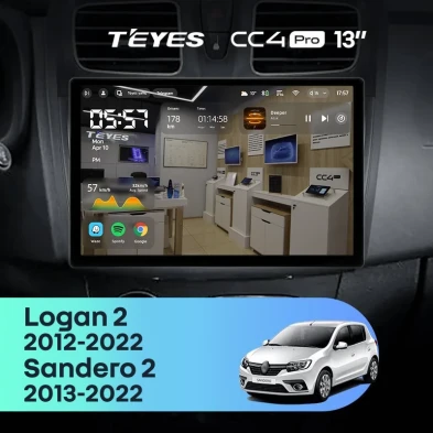 Штатная магнитола Teyes CC4 Pro 8/128 Renault Sandero 2 (2013-2022) F1 (13")