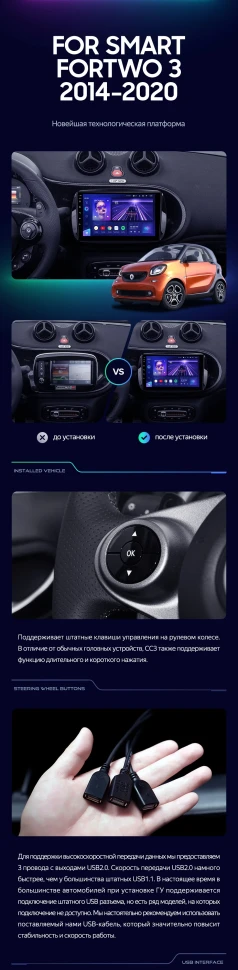 Штатная магнитола Teyes CC3 2K 360 6/128 Mercedes-Benz Smart Fortwo 3 C453 A453 W453 (2014-2020)