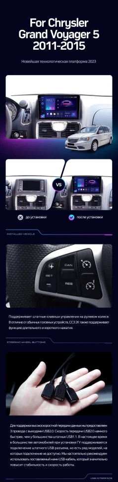 Штатная магнитола Teyes CC3 4/32 Chrysler Grand Voyager 5 (2011-2015)