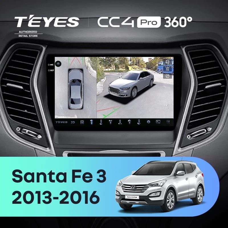 Штатная магнитола Teyes CC4 Pro 360 12/256 Hyundai Santa Fe 3 (2013-2016) Тип-C