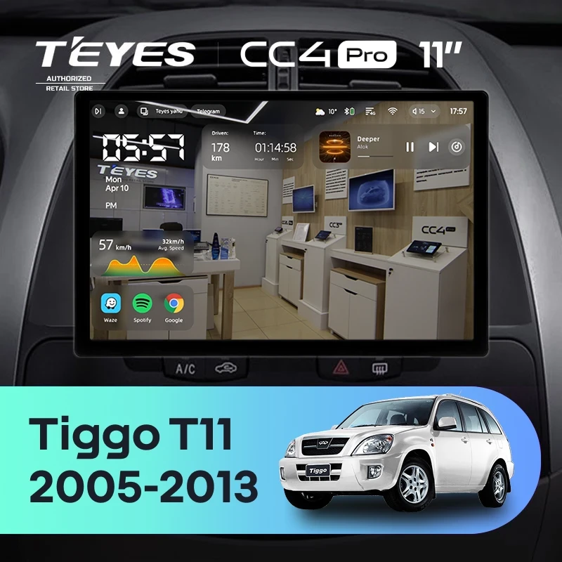 Штатная магнитола Teyes CC4 Pro 12/256 Chery Tiggo T11 1 (2005-2013) (11")