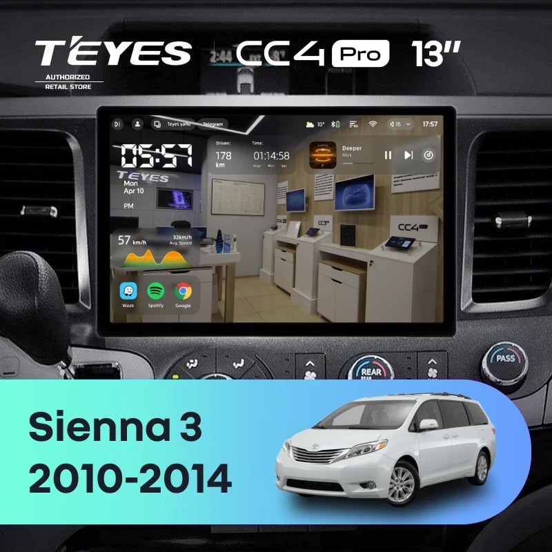 Штатная магнитола Teyes CC4 Pro 8/128 Toyota Sienna 3 XL30 (2010-2014) (13")